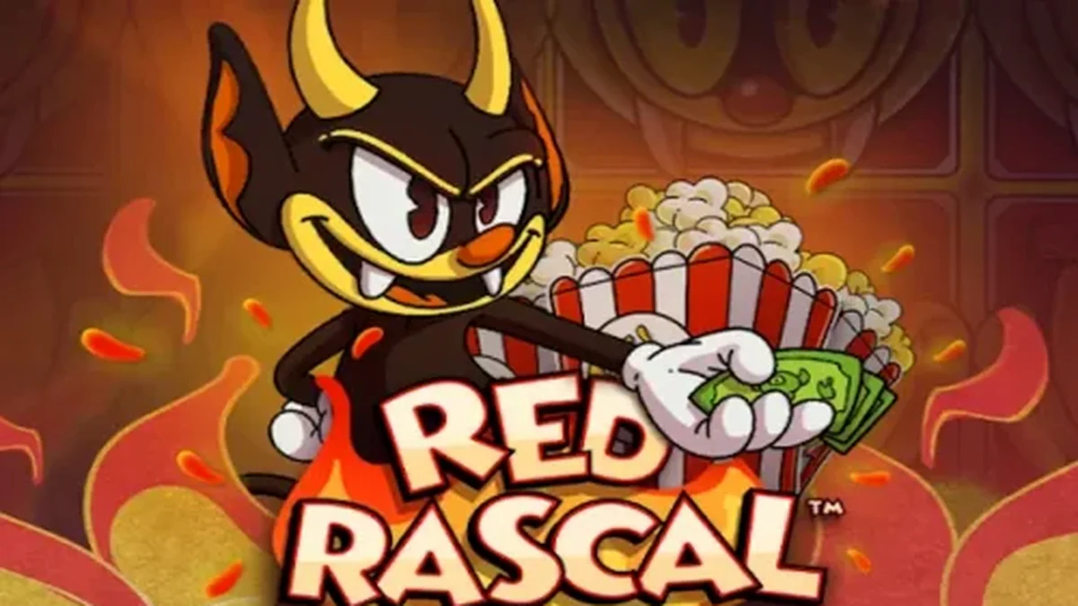Tampilan visual slot Red Rascal dengan karakter utama dan grid 5x5