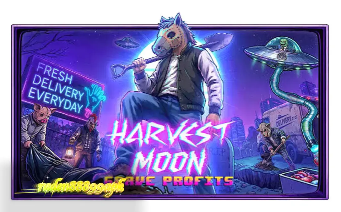 Tampilan antarmuka slot Harvest Moon Grave Profits dengan tema horor sci-fi
