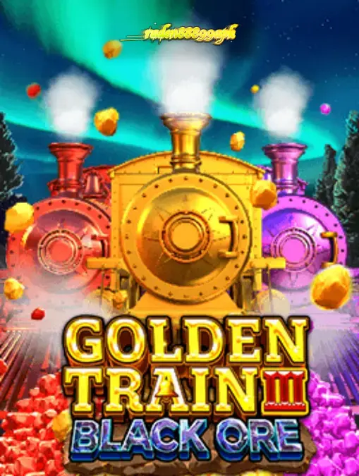 Tampilan visual slot Golden Train III: Black Ore dengan latar belakang ngarai dan kereta tambang.